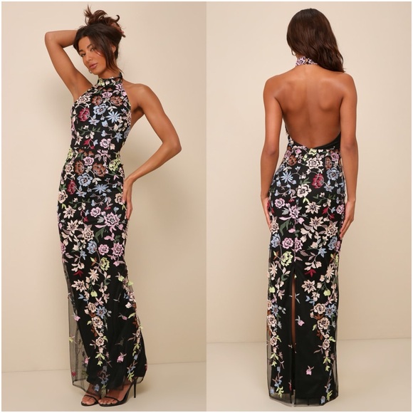 chinese dress ladies Miss Circle Gianna Embroidered Halter Maxi Dress main image 0